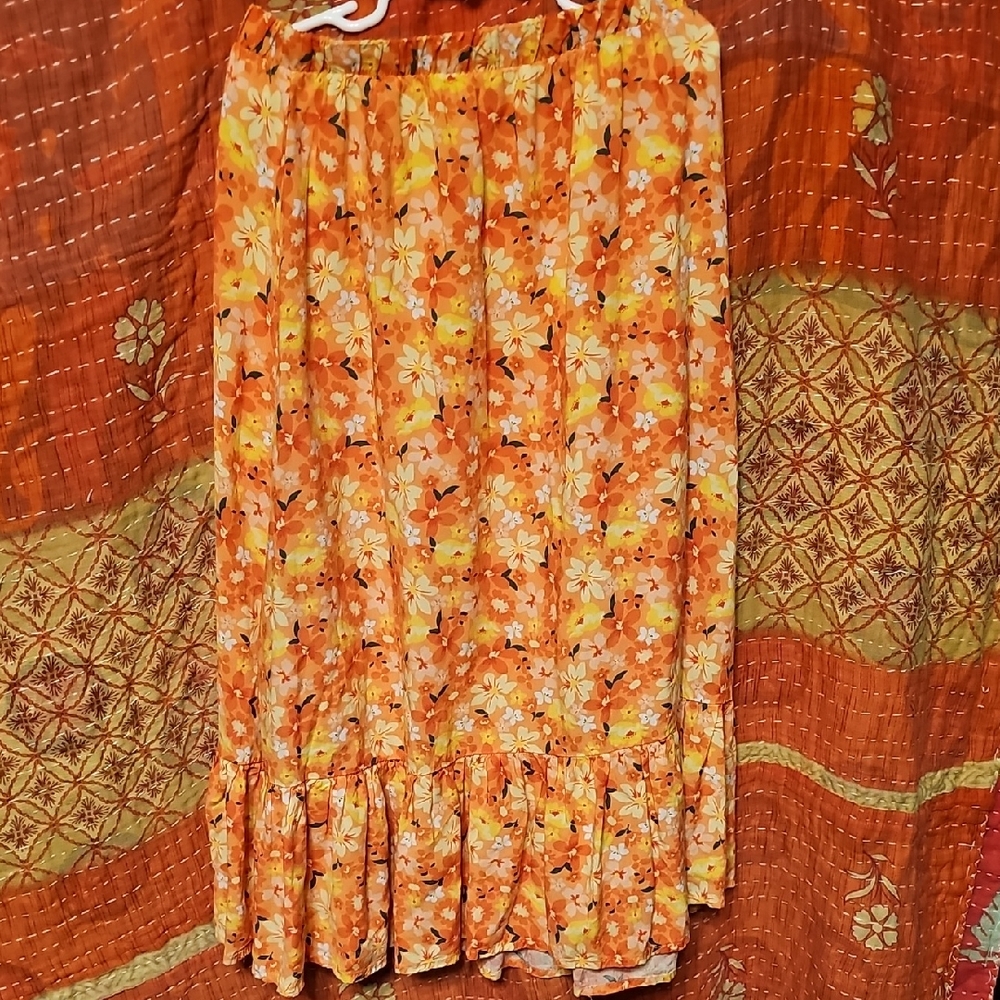 Btween Orange Pink Midi Skirt